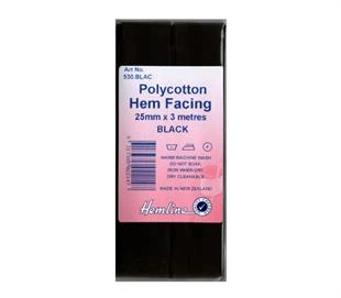 Hemline Polycotton Bias Hem Facing - BLACK 25MM X 3M
