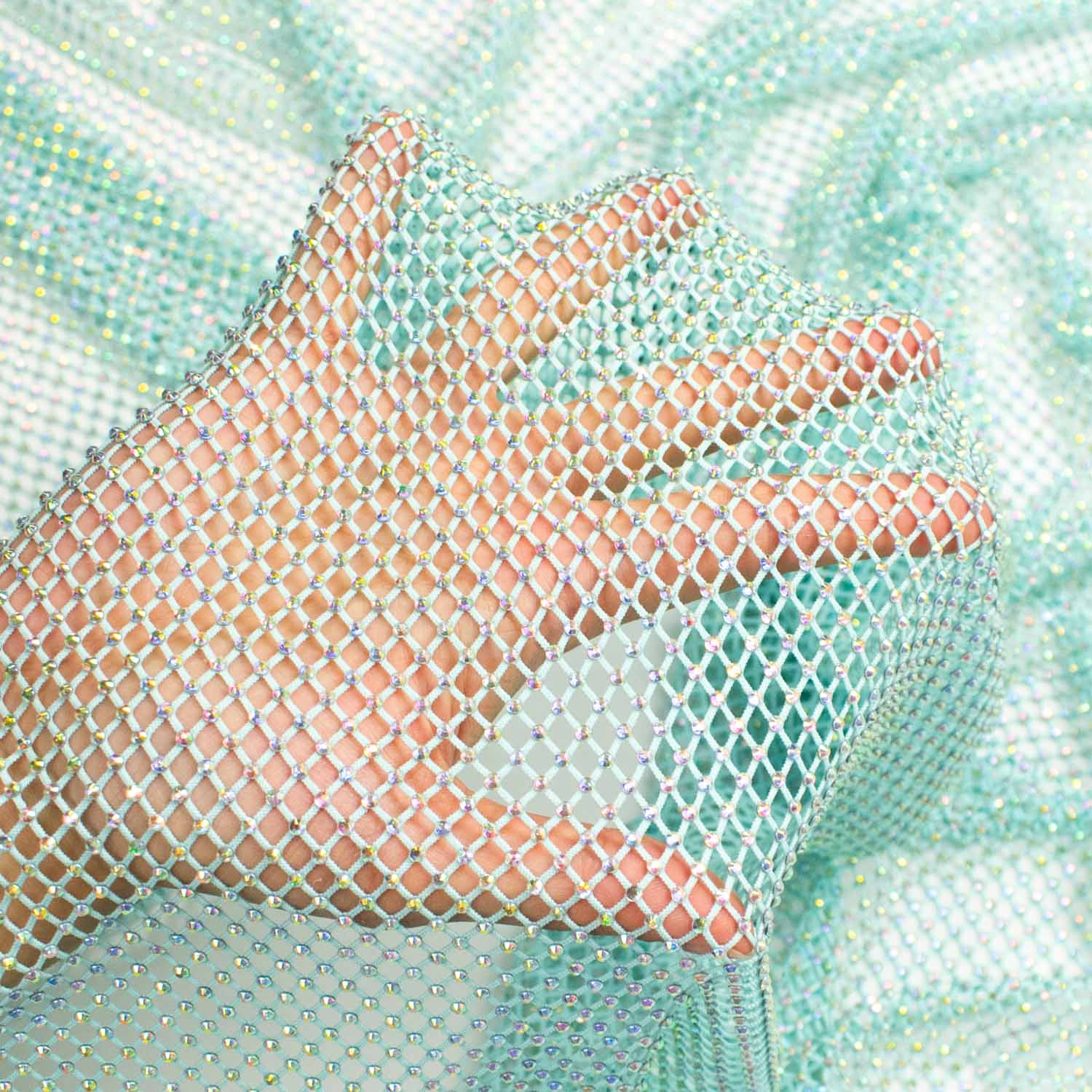 Holographic Diamante/Rhinestone Stretch Mesh - Image 11