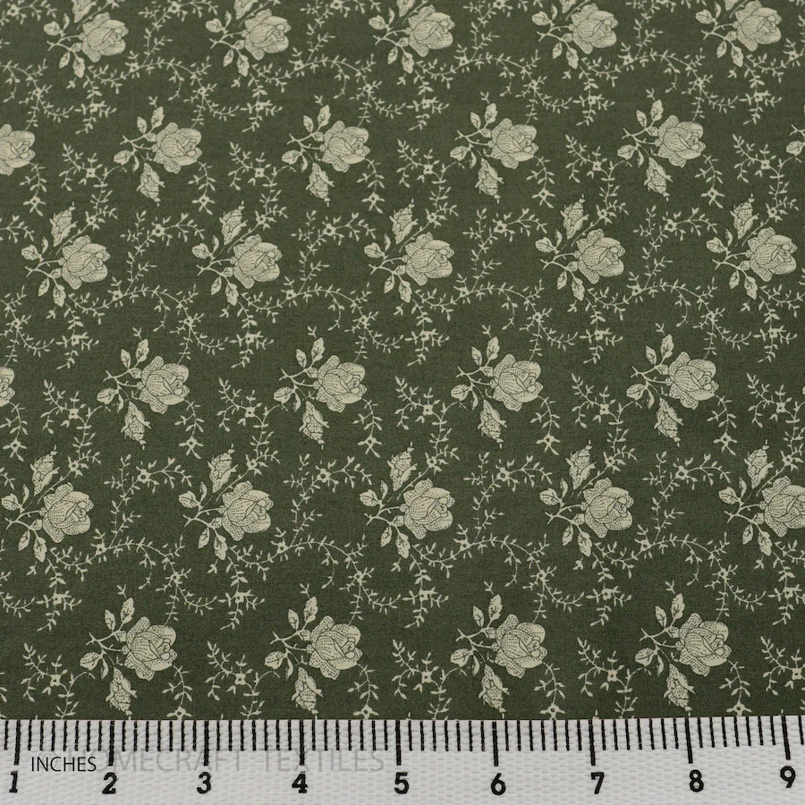 Hunter Green Rose Vines Floral Cotton Print