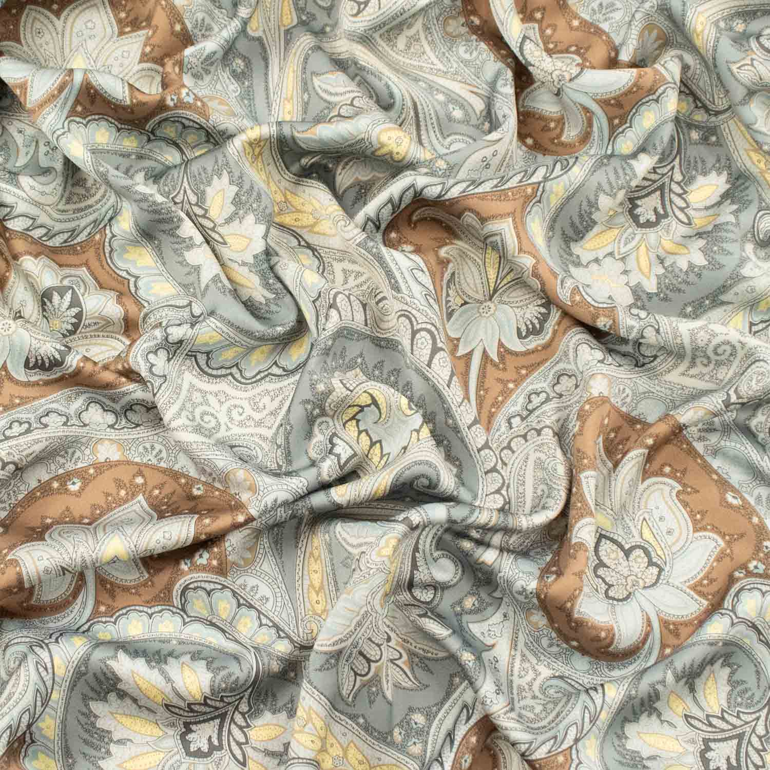 Ice Wash Sateen Prints Design-Silver Paisley Vines - Image 2