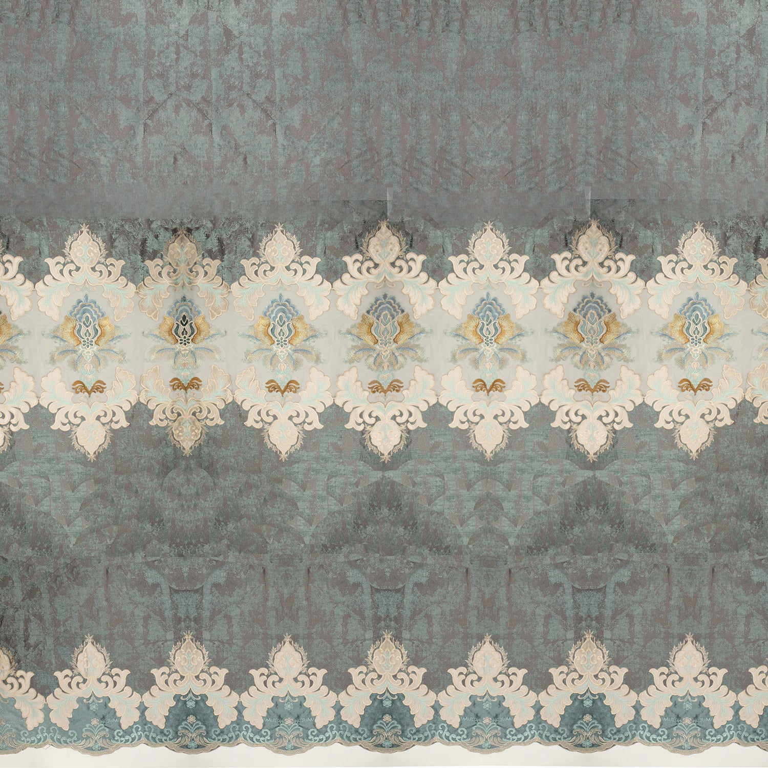 Imperial Collection Heavy Embroidered Grey Chenille Curtaining/Upholstery Fabric - Image 2