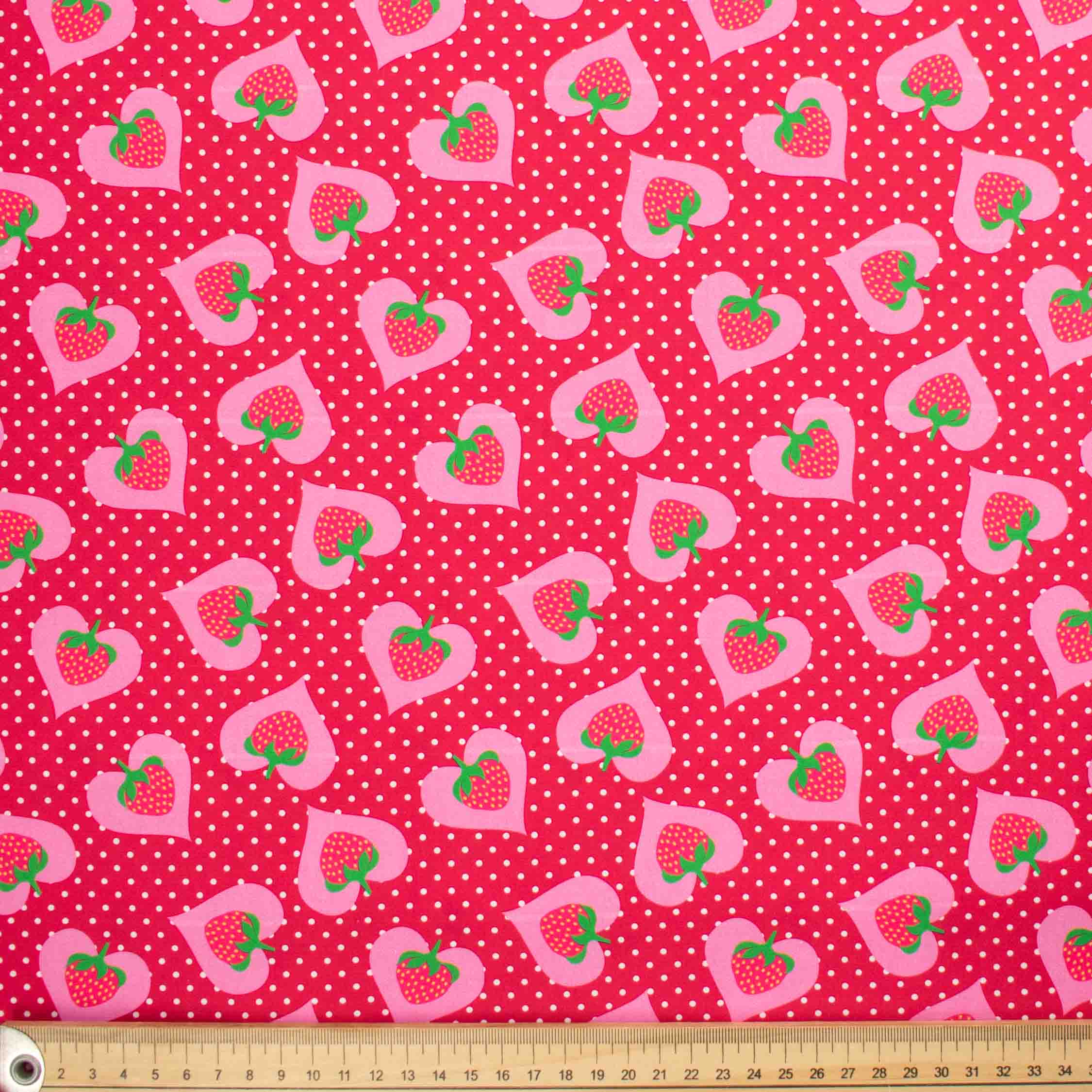 Indie Pop Strawberry Collection #06 Strawberry & Heart on Pink Cotton Prints