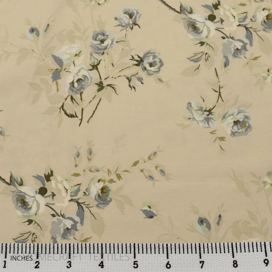 Ivory Grey Large Floral Cotton Print