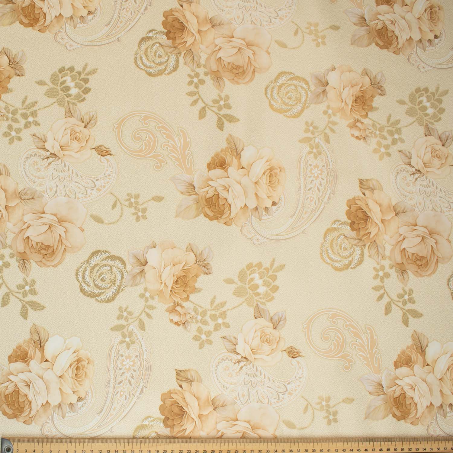 Ivory Rose & Paisley Plastic Tablecloth Fabric - Image 2
