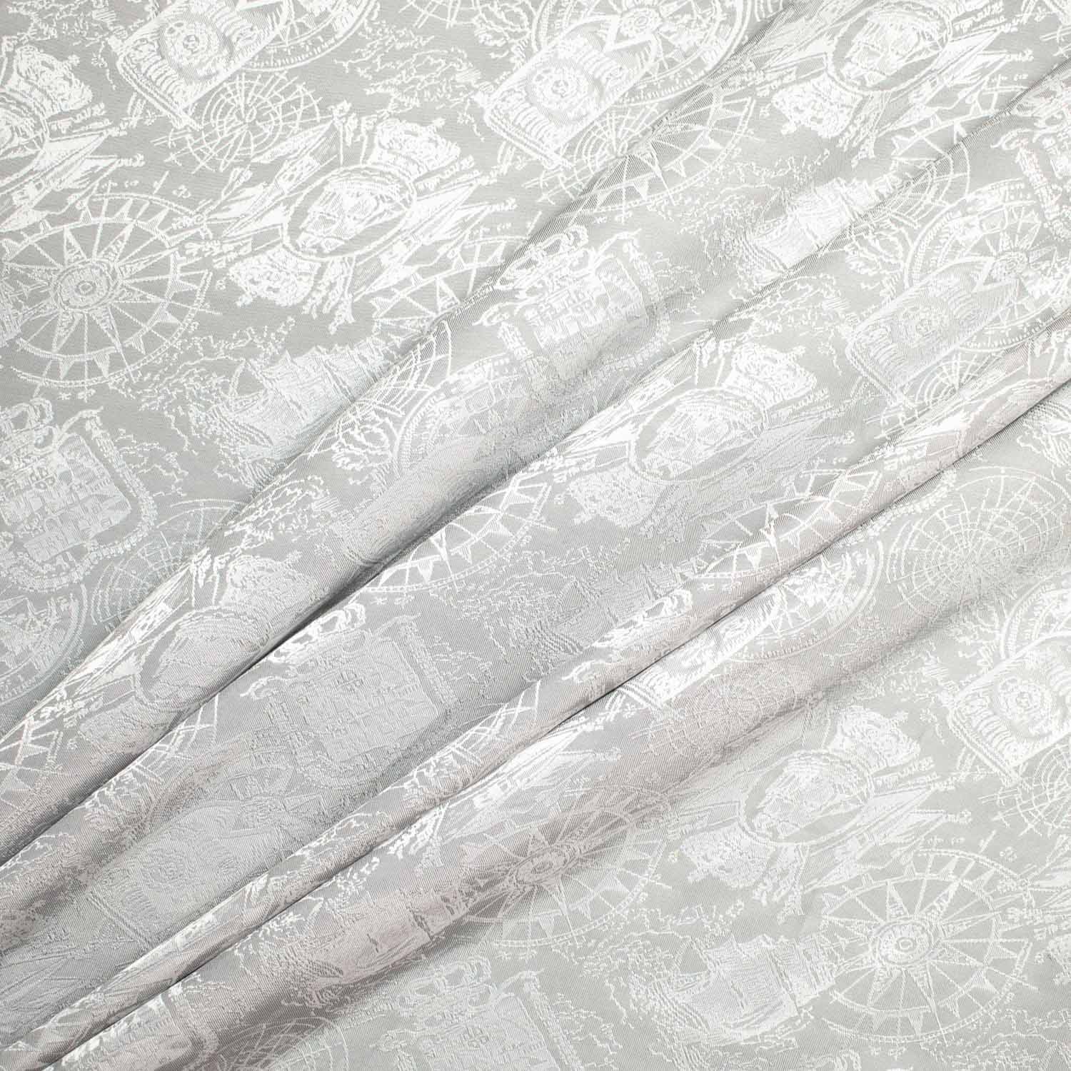Jacquard Embossed Satin Nautical Prints Silver - Image 3