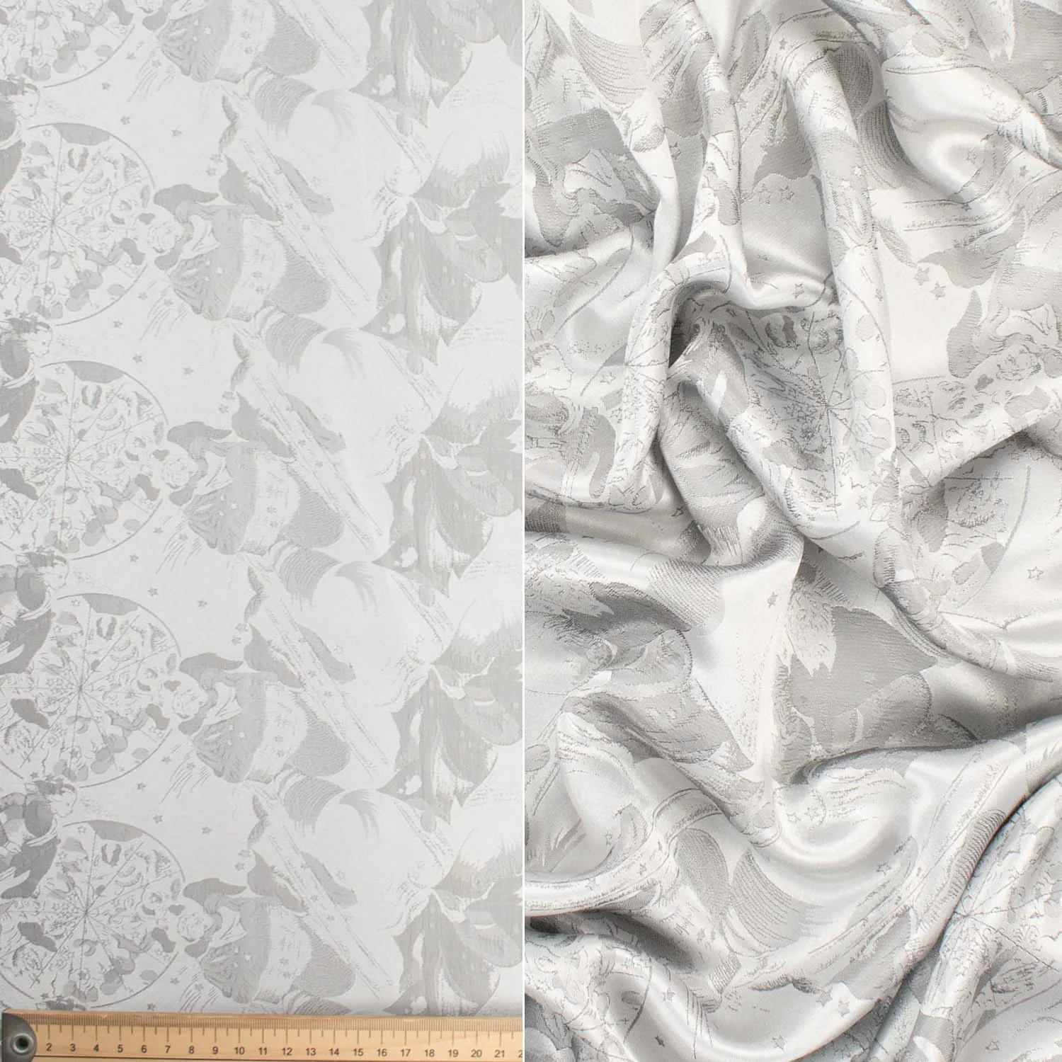 Jacquard Embossed Satin Nautical Prints Silver - Image 4