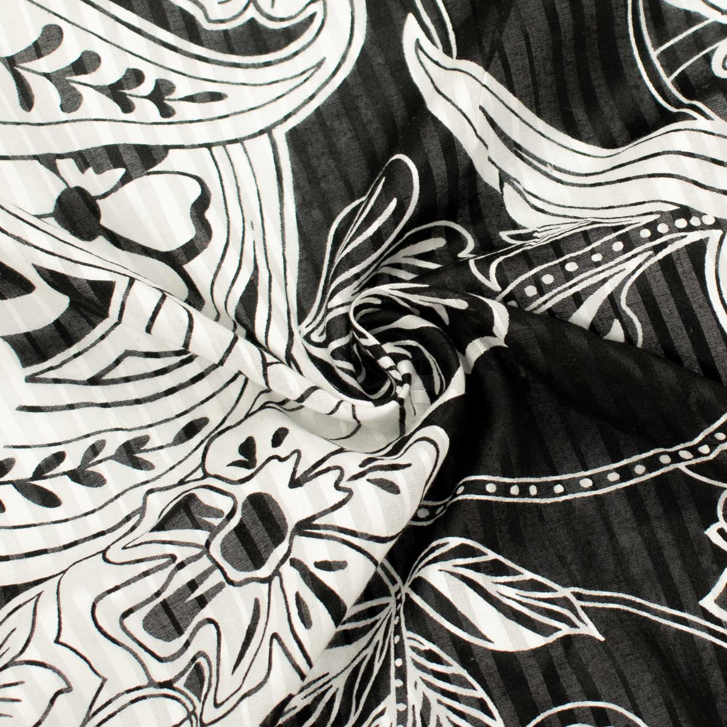 Japanese Cotton Prints Black & White Florals Design-10 - Image 2
