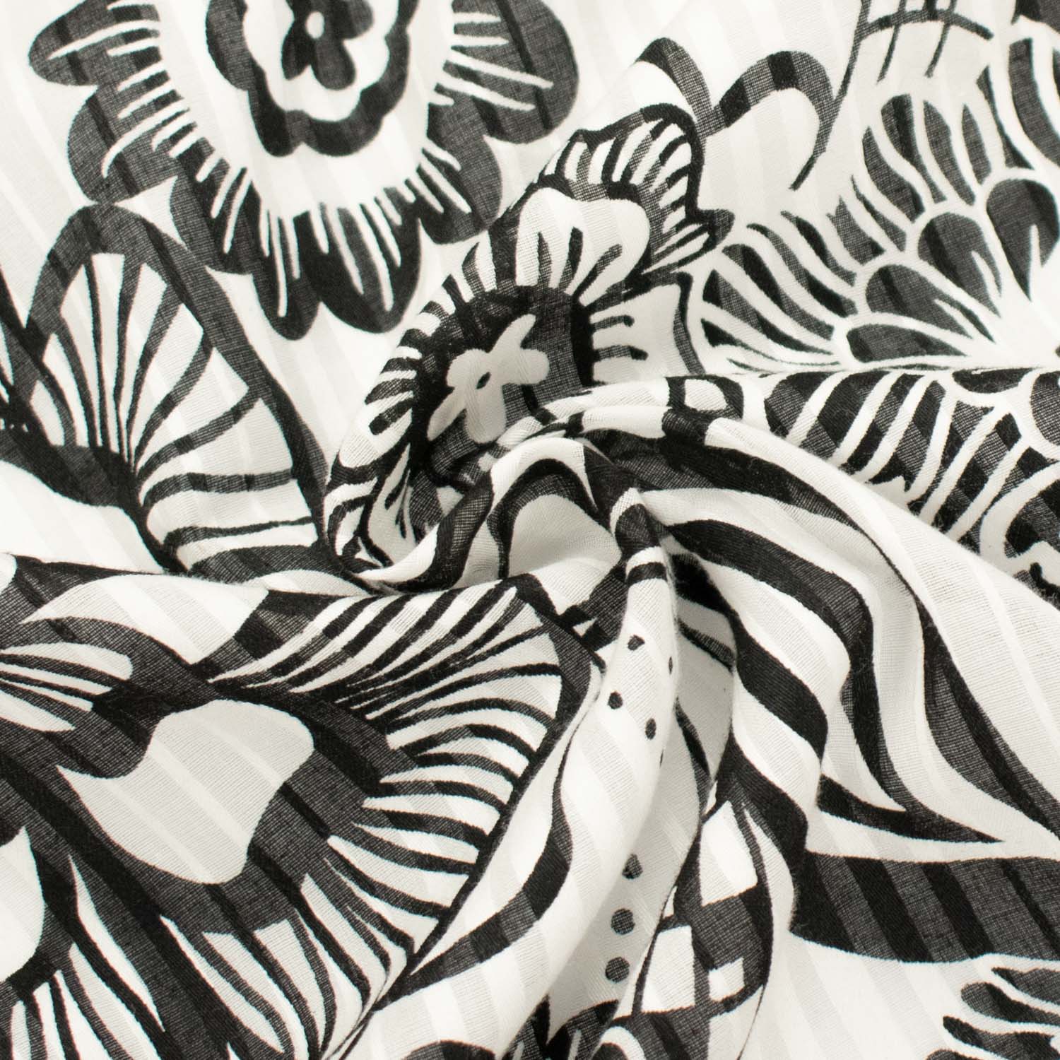 Japanese Cotton Prints Black & White Florals Design-12 - Image 4