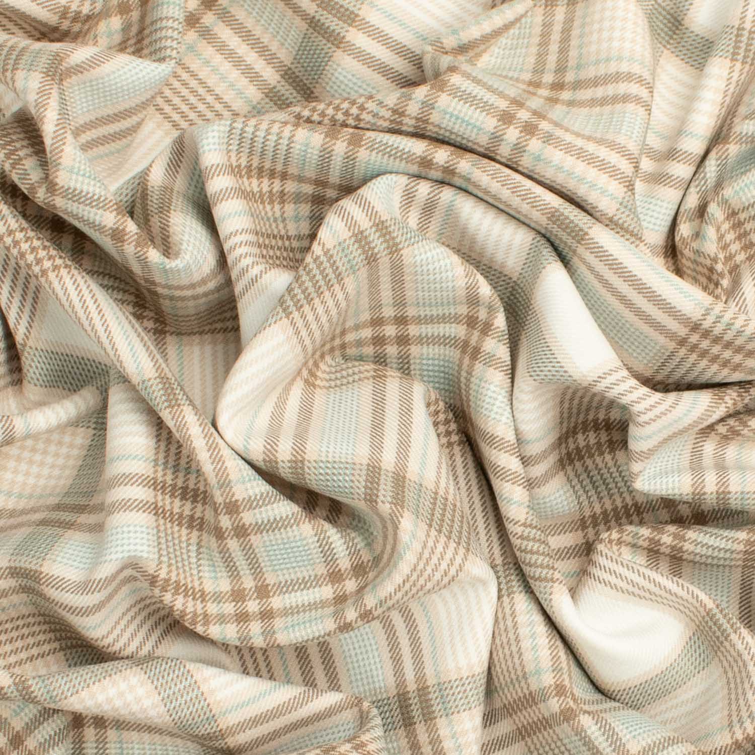Japanese Printed Slight Stretch Wool Suiting Pattern 05 Beige, White & Mint Checks - Image 4