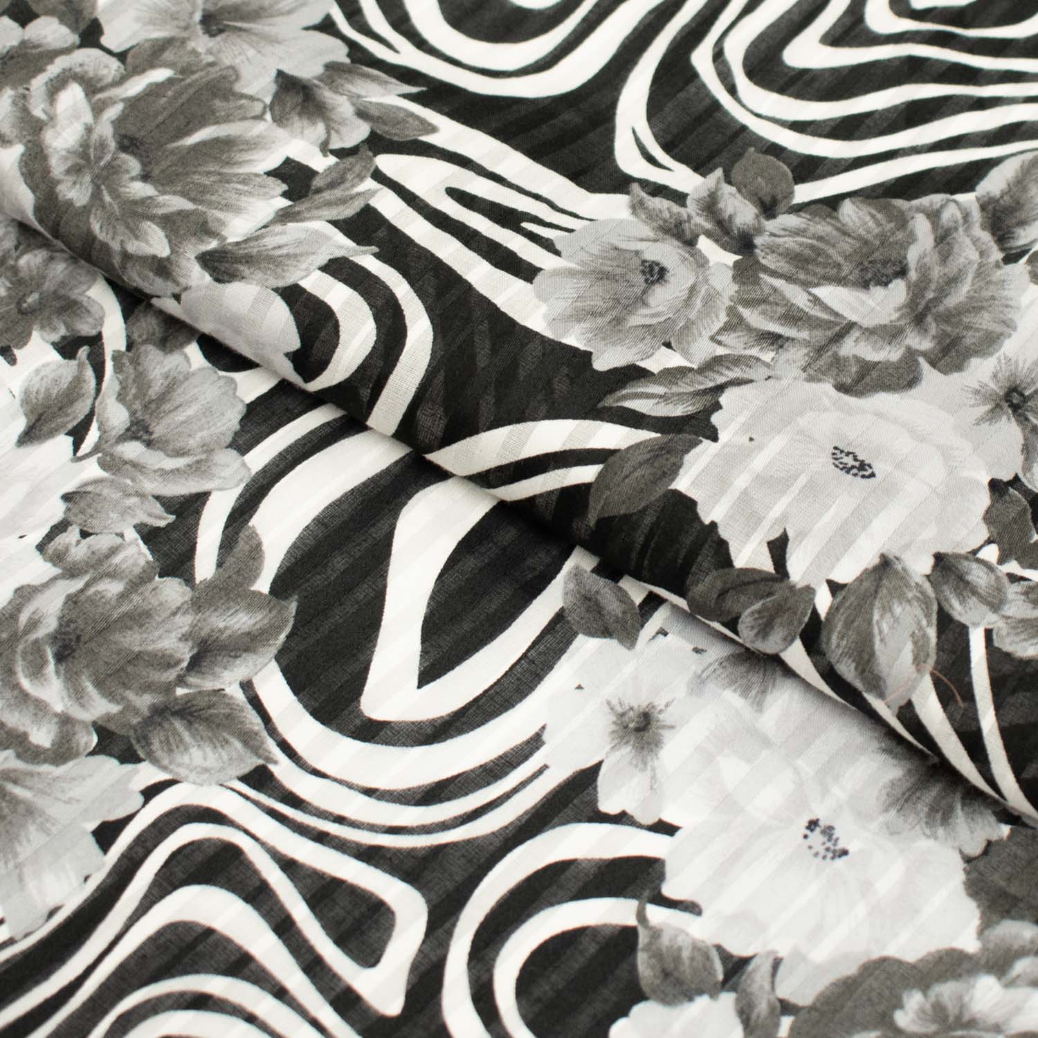 Japanese Cotton Prints Black & White Floral Design-5 - Image 2