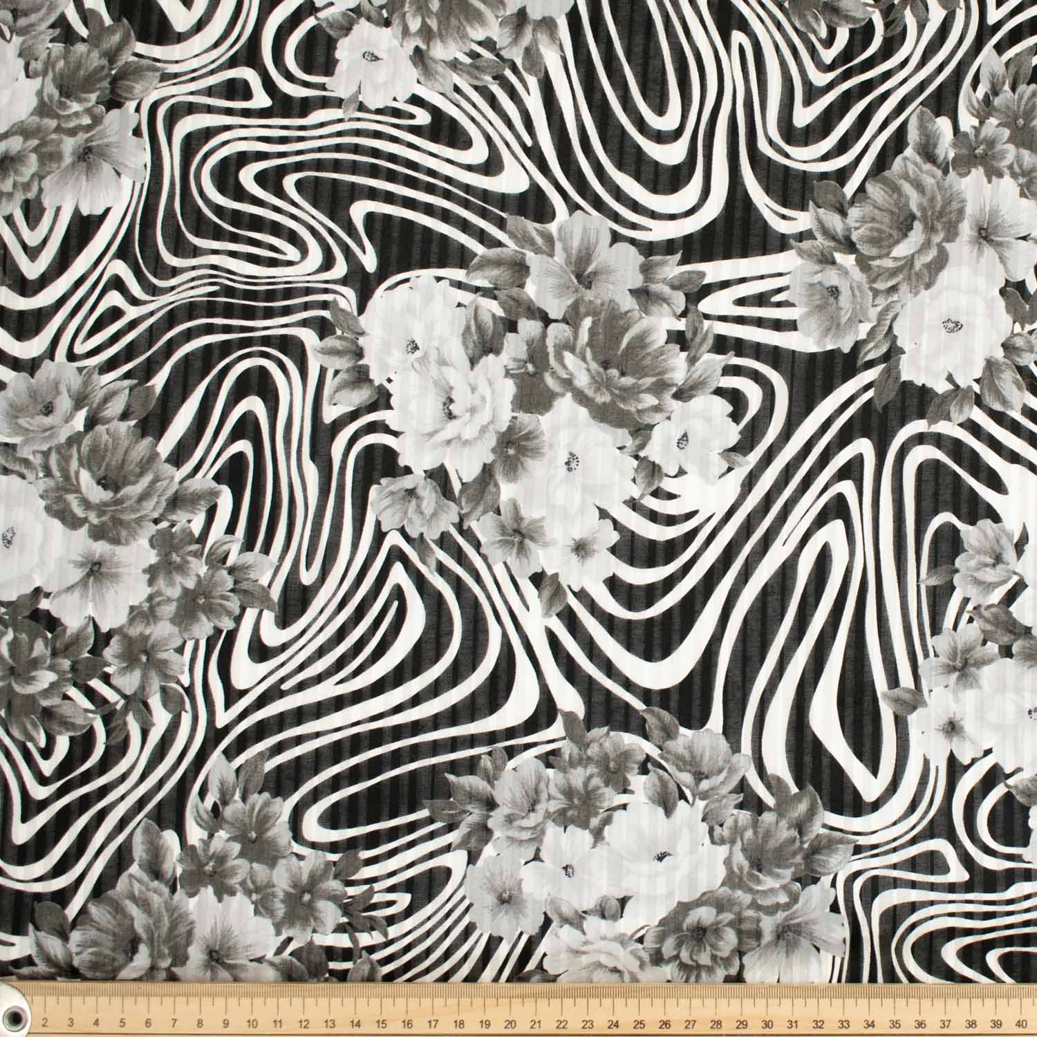 Japanese Cotton Prints Black & White Floral Design-5 - Image 3