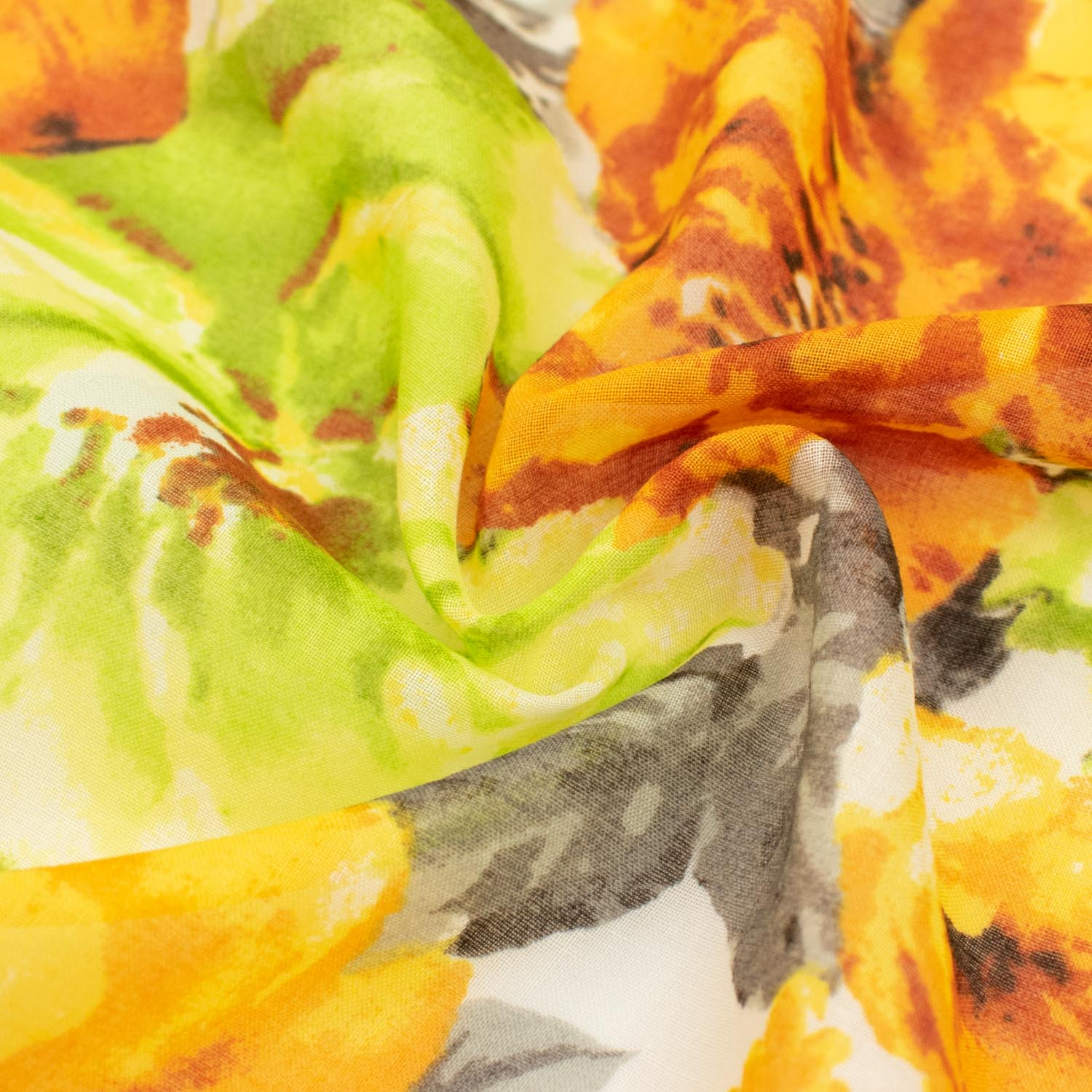 Japanese Pure Cotton Lawn Prints Design-164 Orange & Green Flower Bloom - Image 2