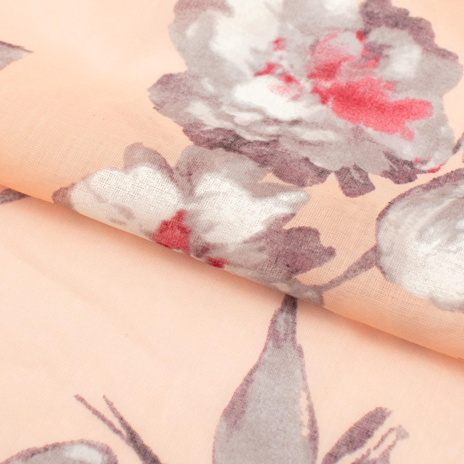Japanese Pure Cotton Lawn Prints Design-183 Big Grey Flowers on Peach - Image 2
