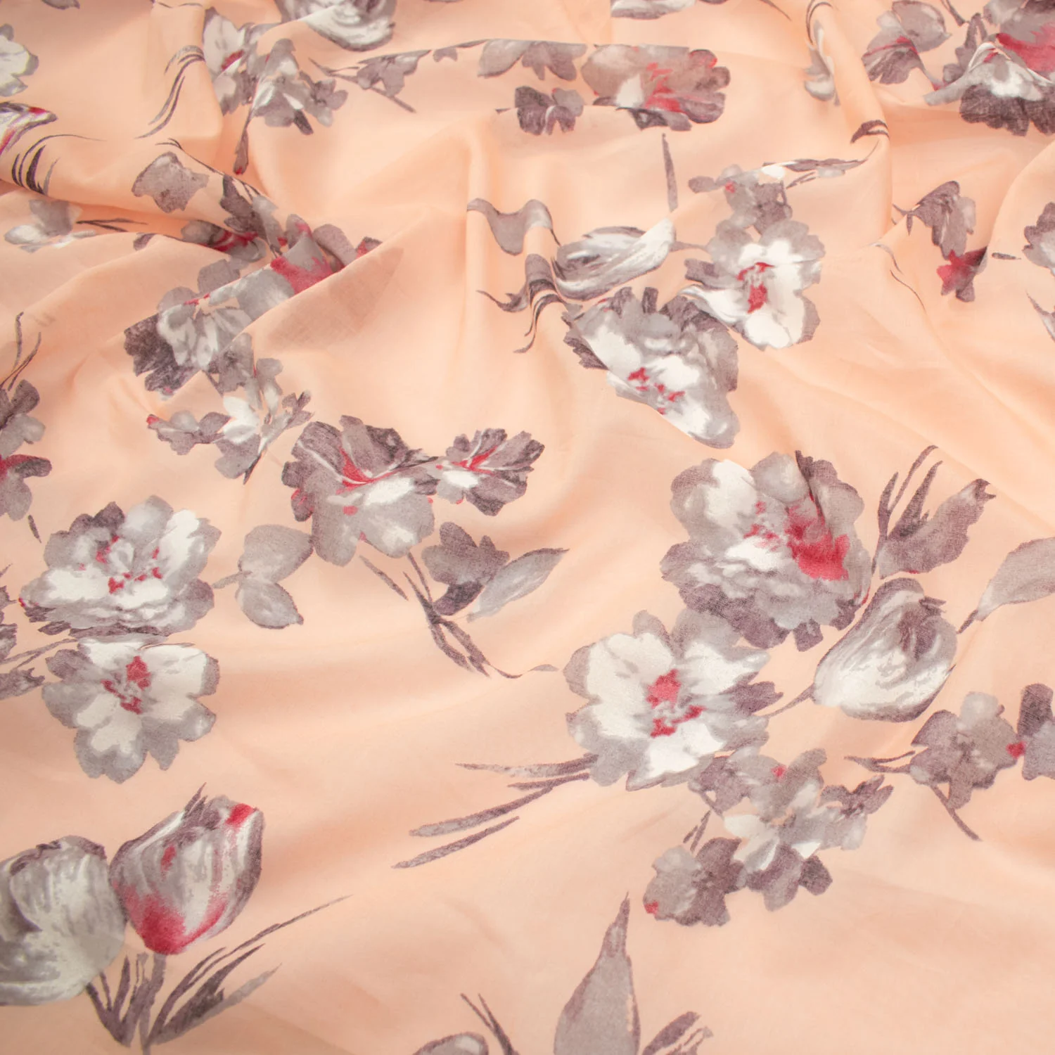 Japanese Pure Cotton Lawn Prints Design-183 Big Grey Flowers on Peach - Image 3