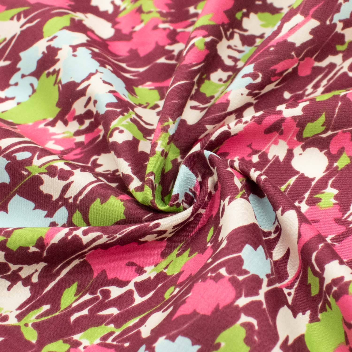 Japanese Pure Cotton Lawn Prints Design-189 Abstract Multicolour Florals on Burgundy - Image 2