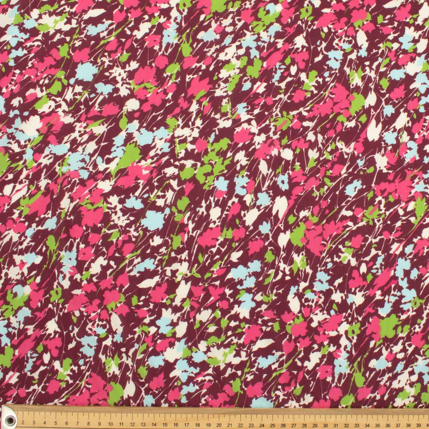 Japanese Pure Cotton Lawn Prints Design-189 Abstract Multicolour Florals on Burgundy - Image 3