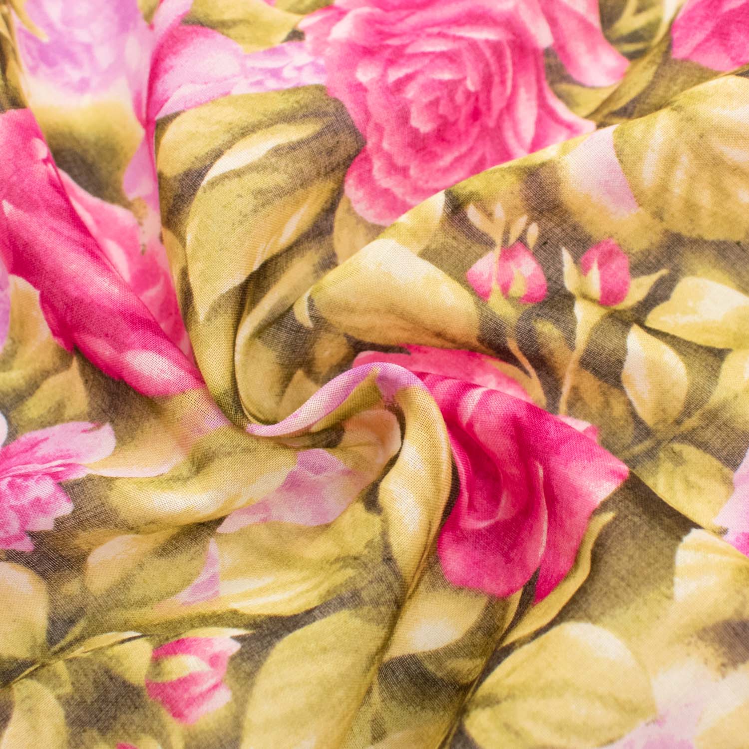 Japanese Pure Cotton Lawn Prints Design-200 Hot Pink Roses & Brown Leaves - Image 2