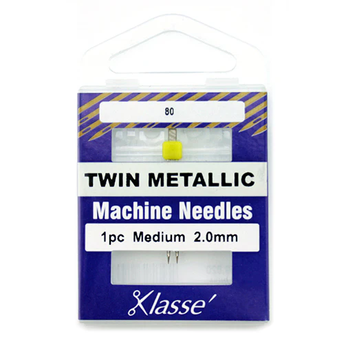 Klasse Sewing Machine Needles Twin-Metallic Size 80/2.0mm - 1 Per Cassette