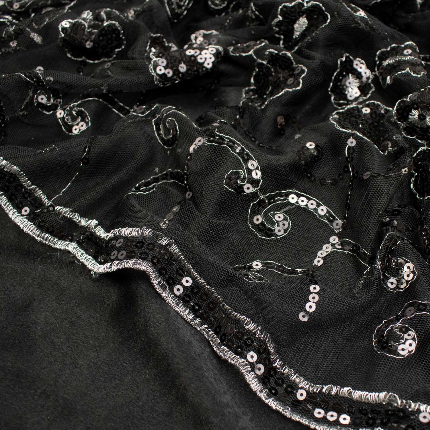 Light Sequin Tulle Lace Black Design-2 - Image 2