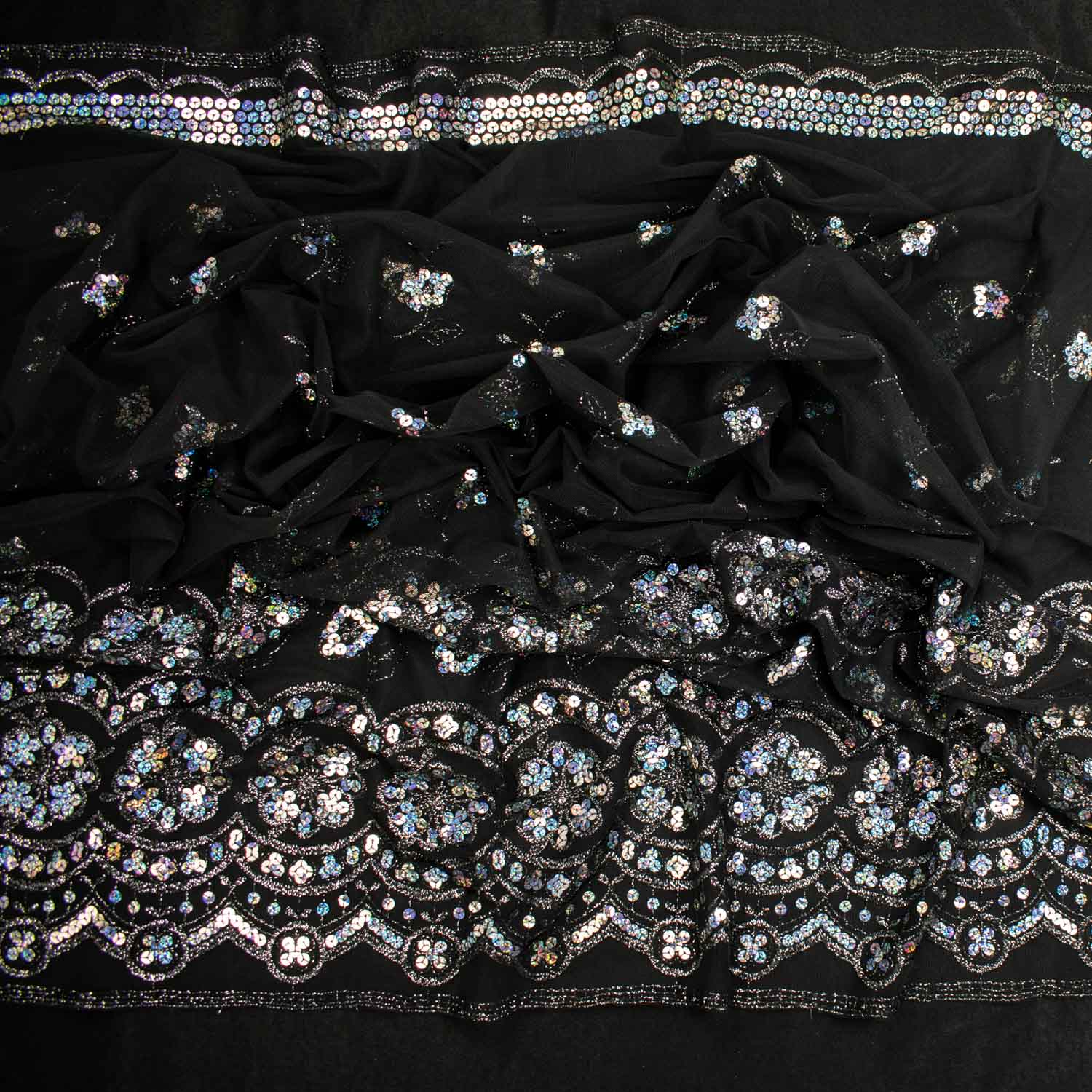 Light Sequin Tulle Lace Black Design-3 - Image 4