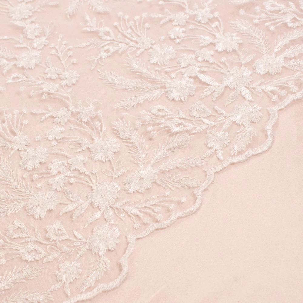 Light Weight Embroidered Couture Bridal Laces – DR23 White Floral Vines - Image 3