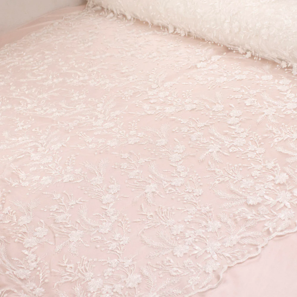 Light Weight Embroidered Couture Bridal Laces – DR23 White Floral Vines - Image 6