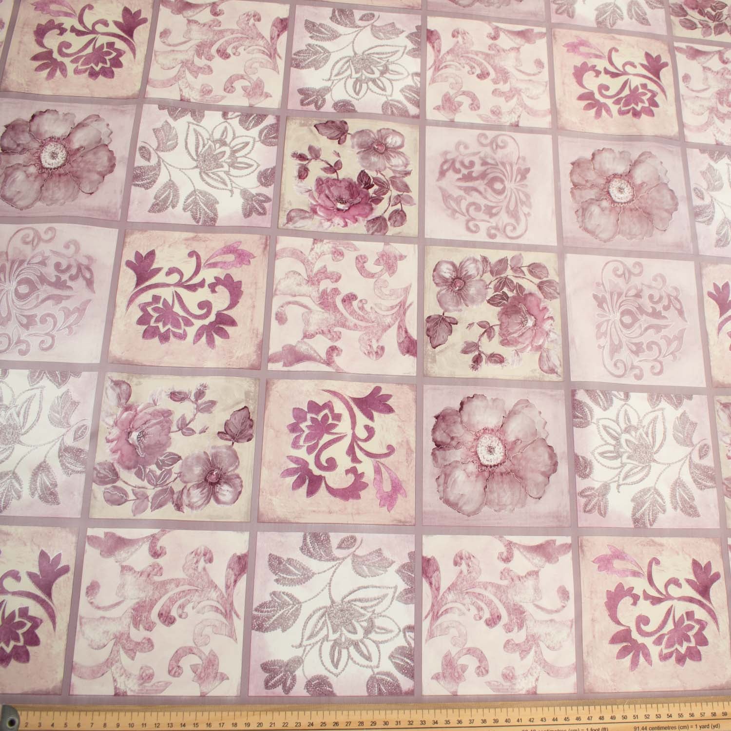 Lilac & Vines Check Plastic Tablecloth Fabric - Image 2