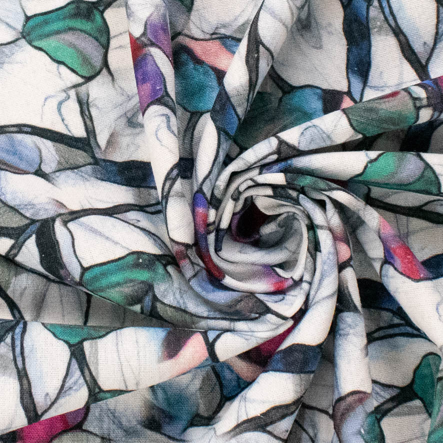 Linen Rayon Digital Print Design-4 Blue Abstract Leaves - Image 2