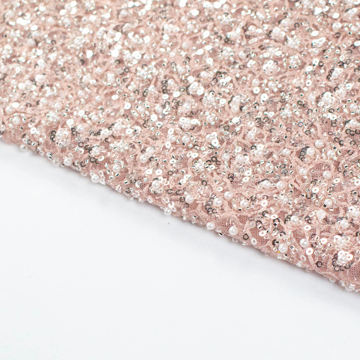 Luxury Pearl & Crystal Beaded Sequins Mesh Lace – SS41902 Peach Corded Net - Image 6