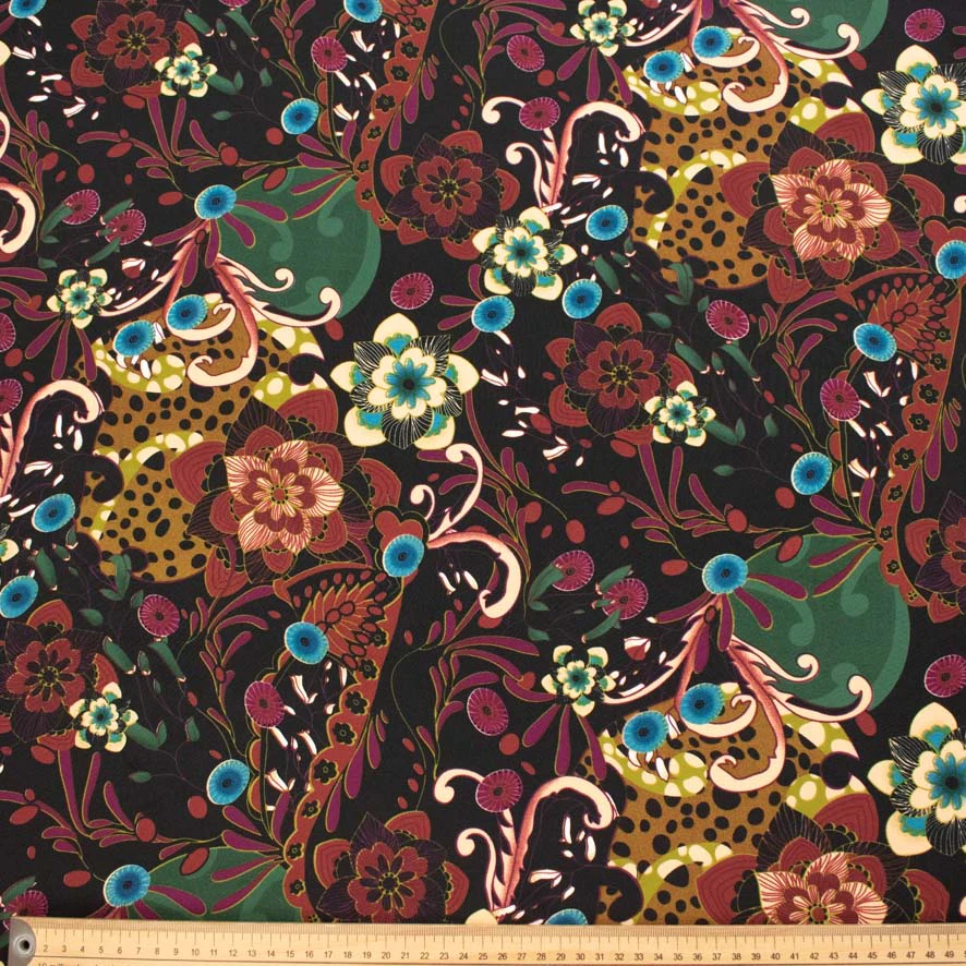 Maroon Florals on Black Printed Crepe - Image 3