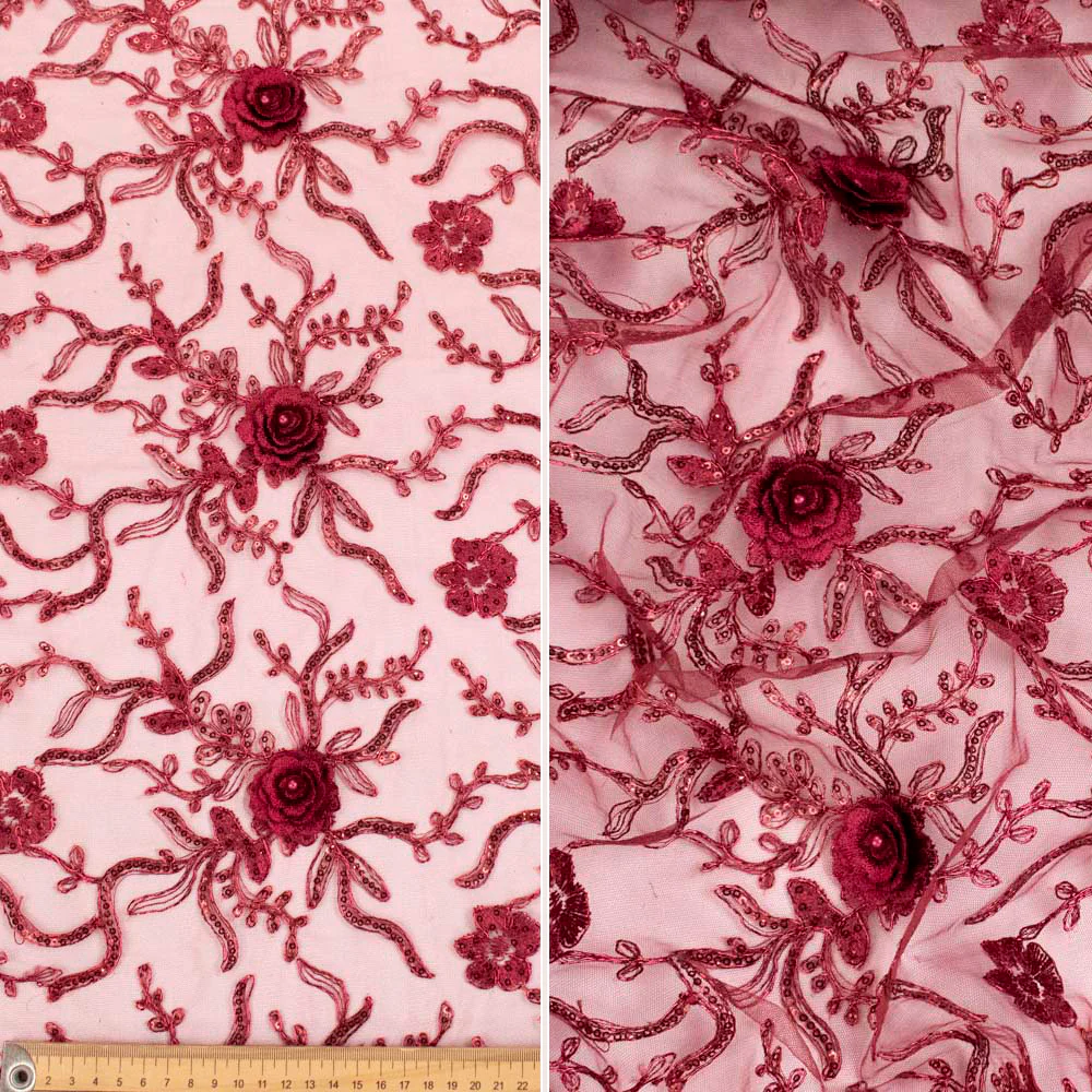 Metallic Cord Embroidered Couture Laces – WS21 3D Floral Vines Sequin Lace - Image 11