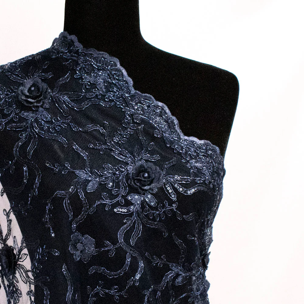 Metallic Cord Embroidered Couture Laces – WS21 3D Floral Vines Sequin Lace - Image 12