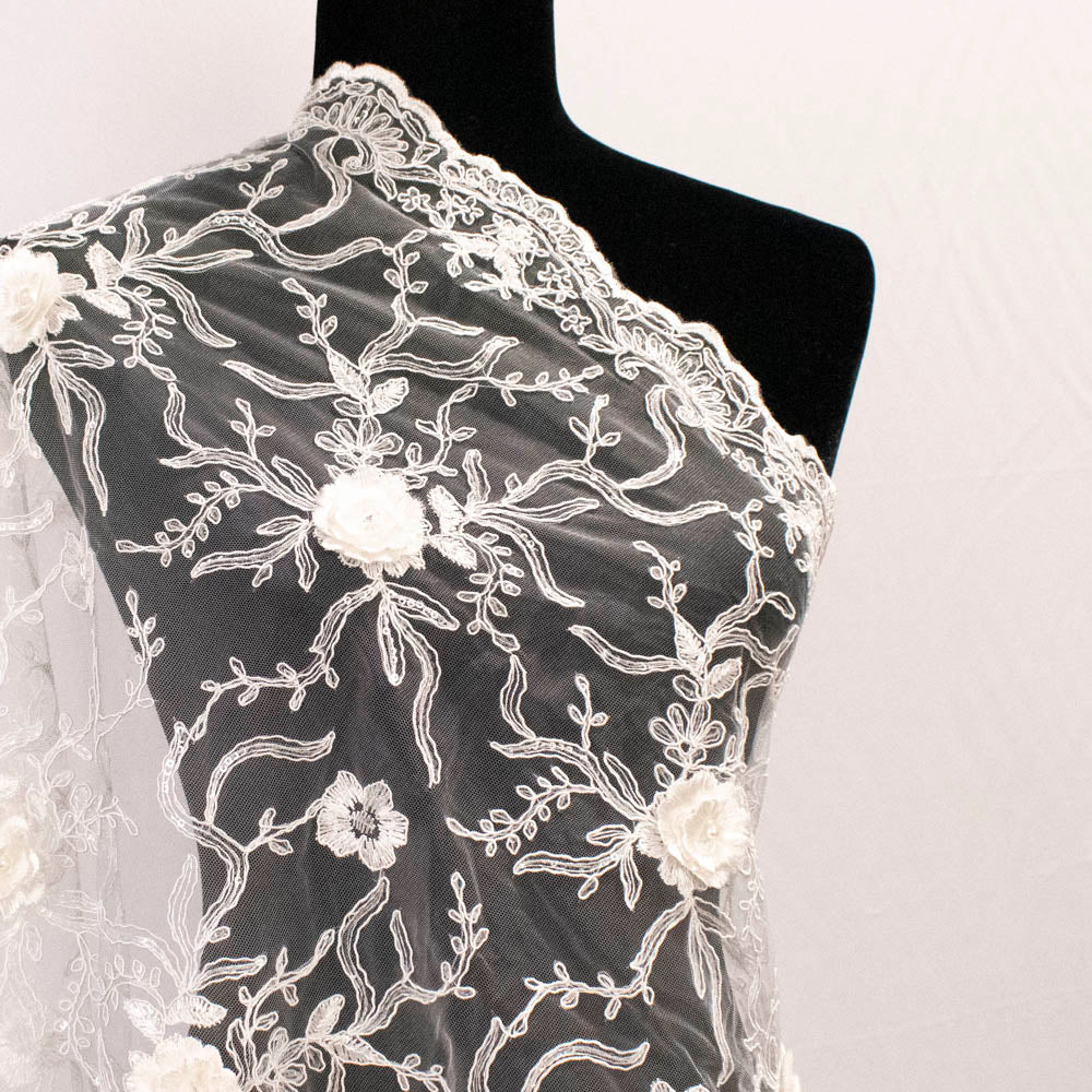 Metallic Cord Embroidered Couture Laces – WS21 3D Floral Vines Sequin Lace - Image 7