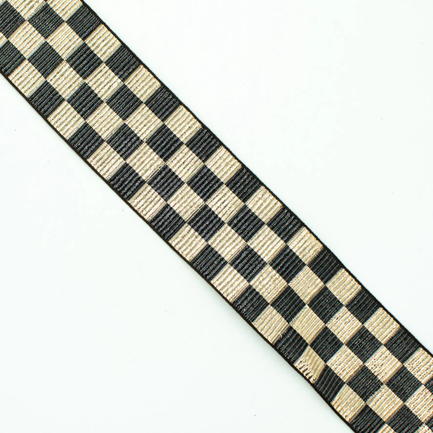 Metallic Fancy Embroidered Jacquard Ribbon Checks-40mm - Image 3