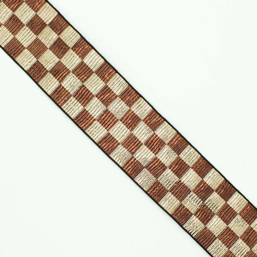 Metallic Fancy Embroidered Jacquard Ribbon Checks-40mm - Image 6