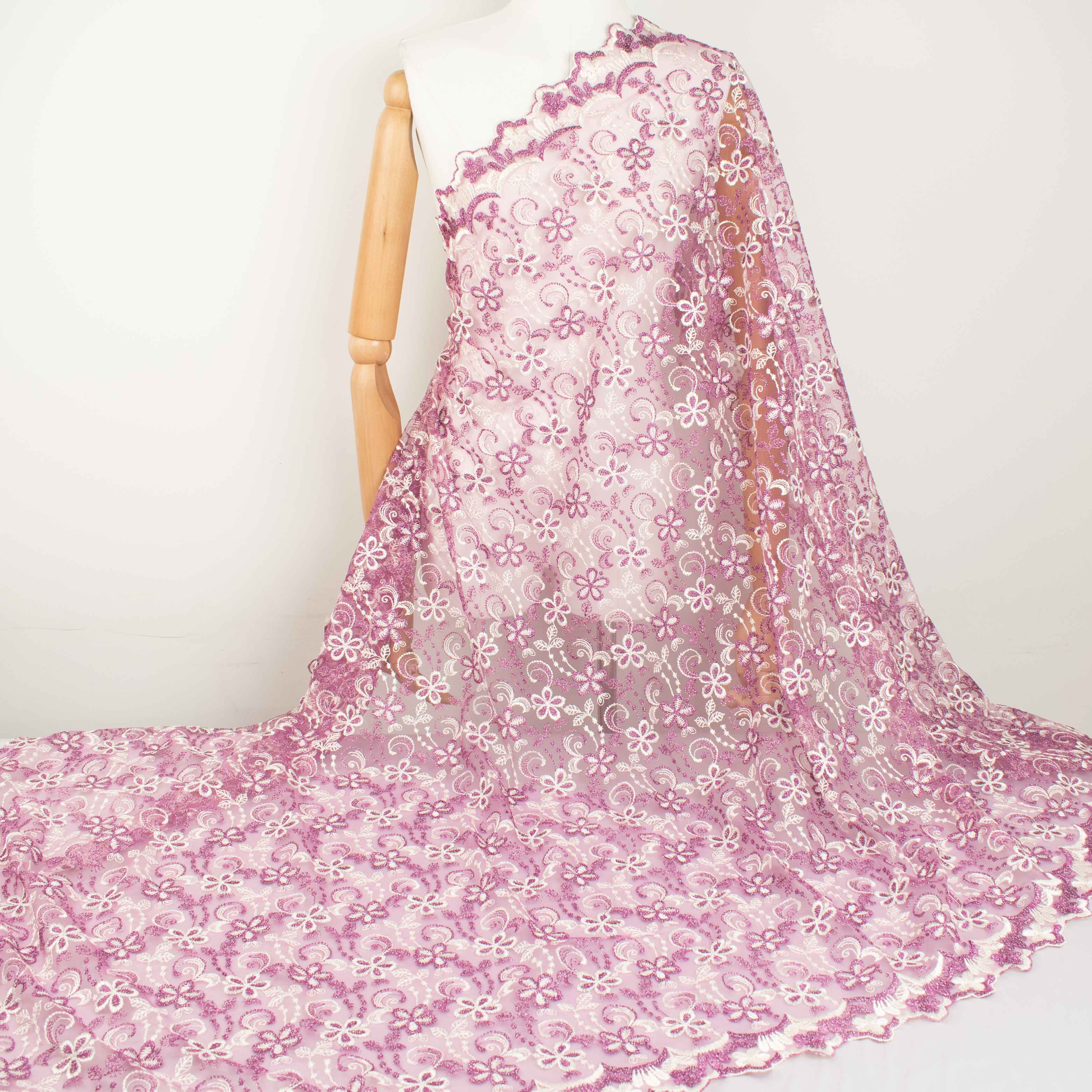 Metallic Floral Lace Design-1 Purple - Image 3