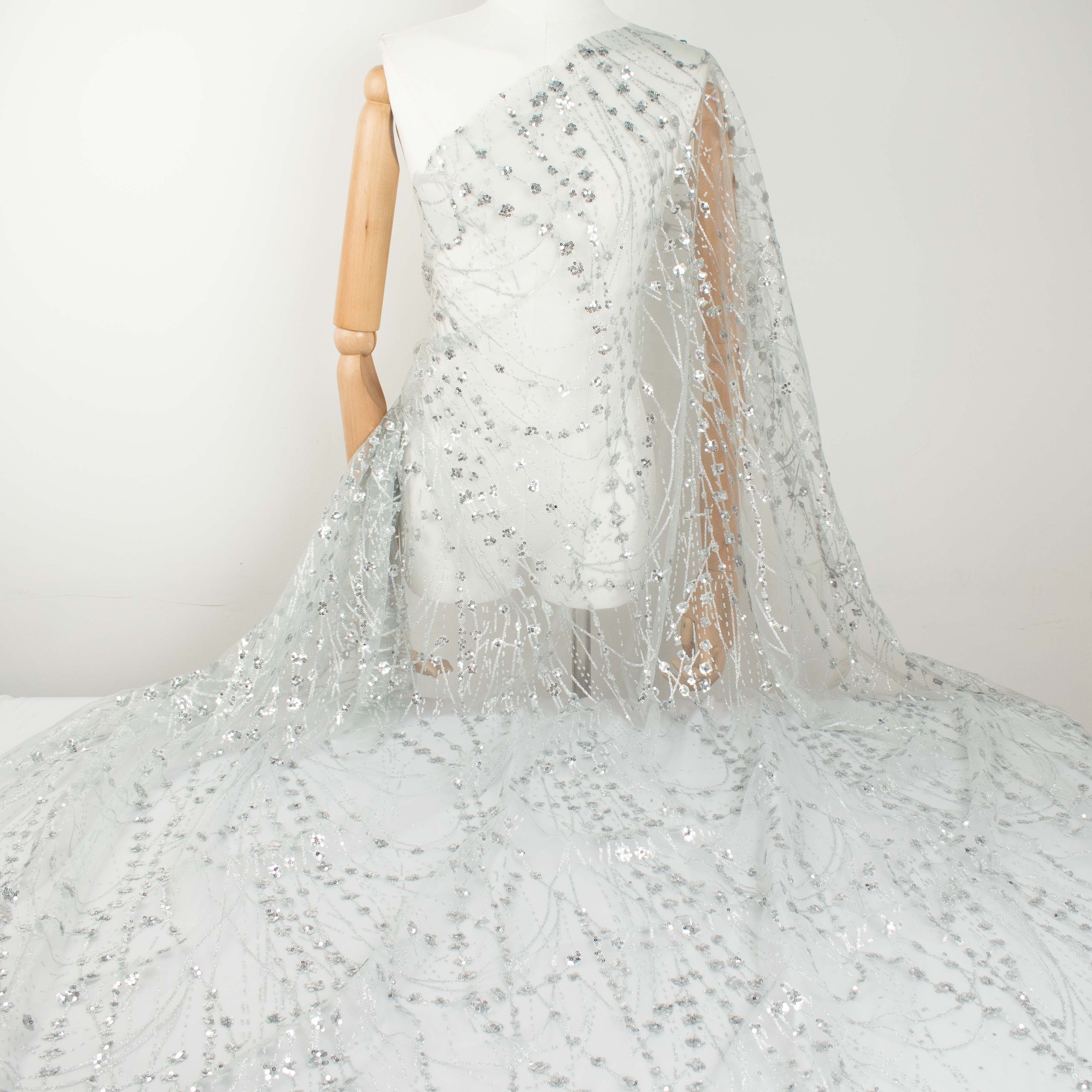 Metallic Glitter Sequin Mesh Lace Design-Silver 1 - Image 2