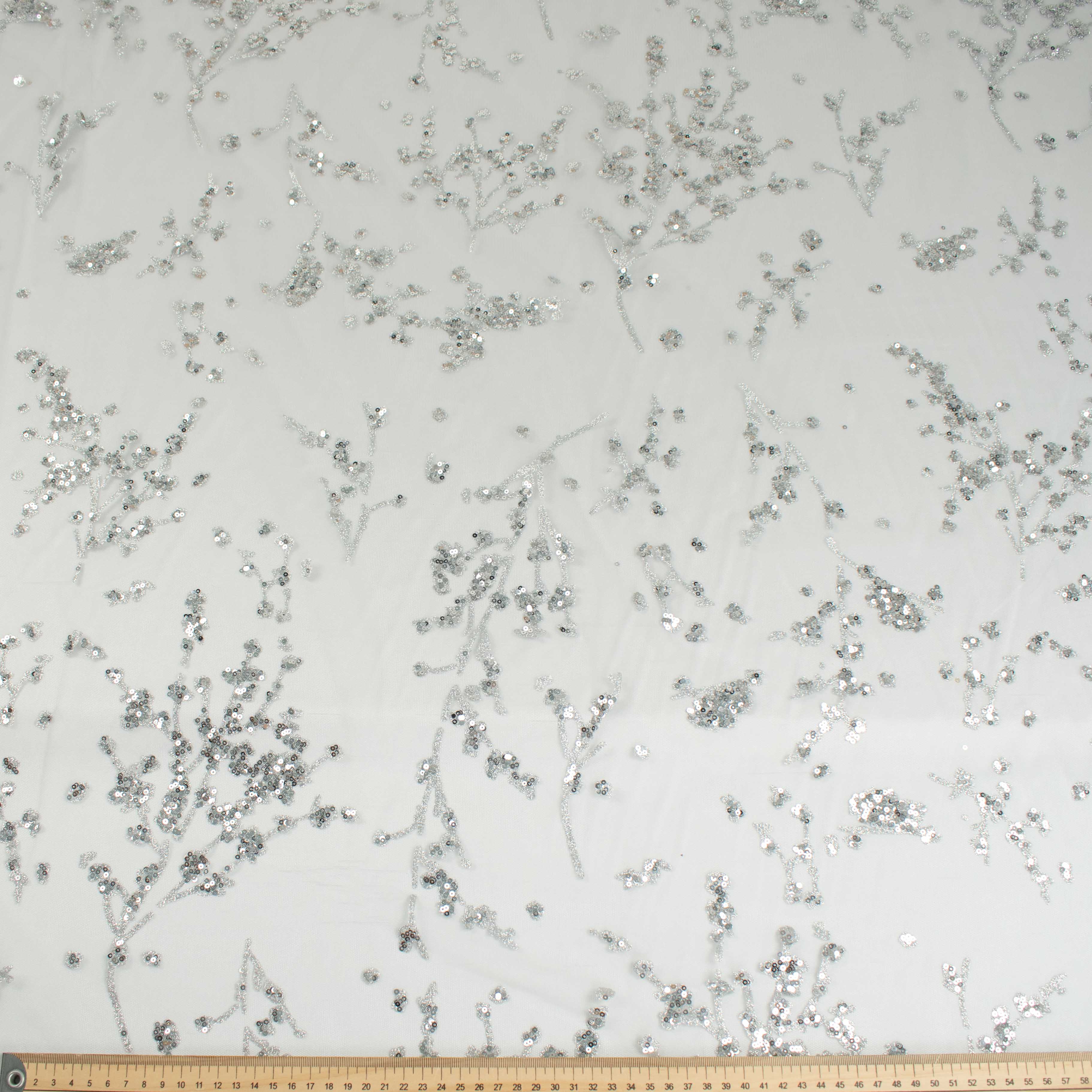 Metallic Glitter Sequin Mesh Lace Design-Silver 1 - Image 4