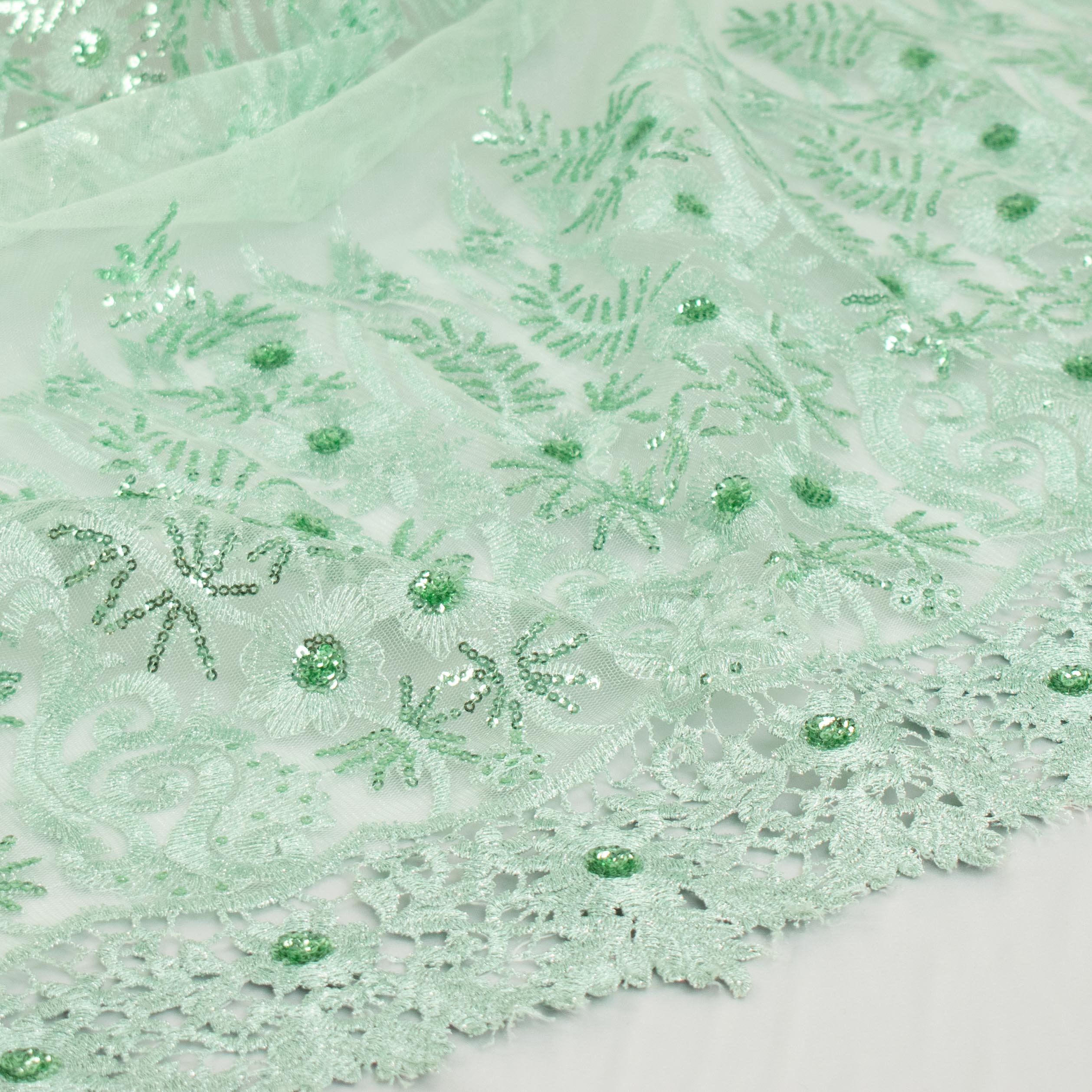 Metallic Sequin Glitter Embroidery Jewel Lace Mint - Image 4