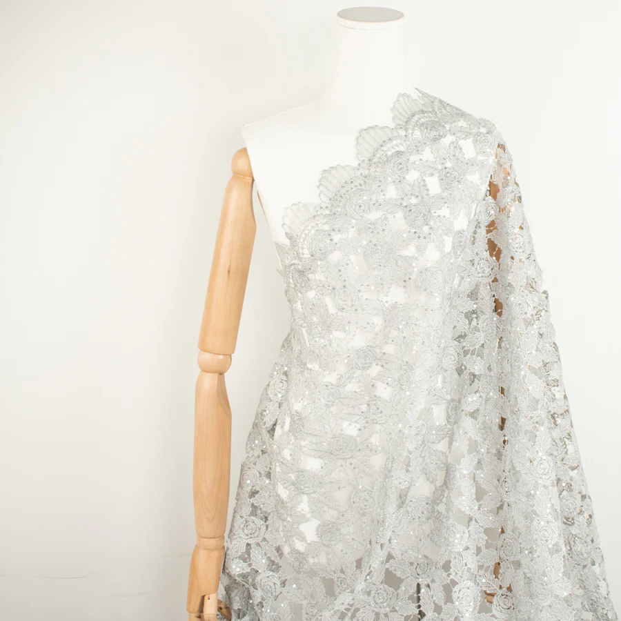 Metallic Sequin Guipure Lace Silver - Image 2