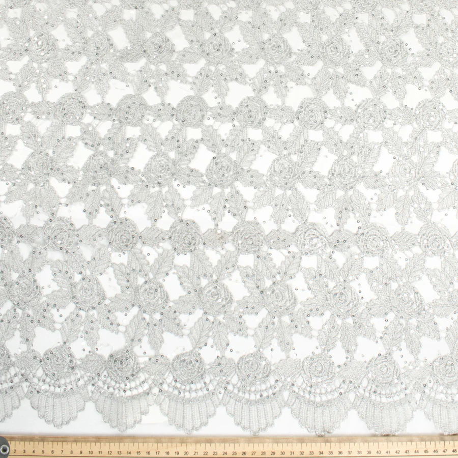 Metallic Sequin Guipure Lace Silver - Image 3