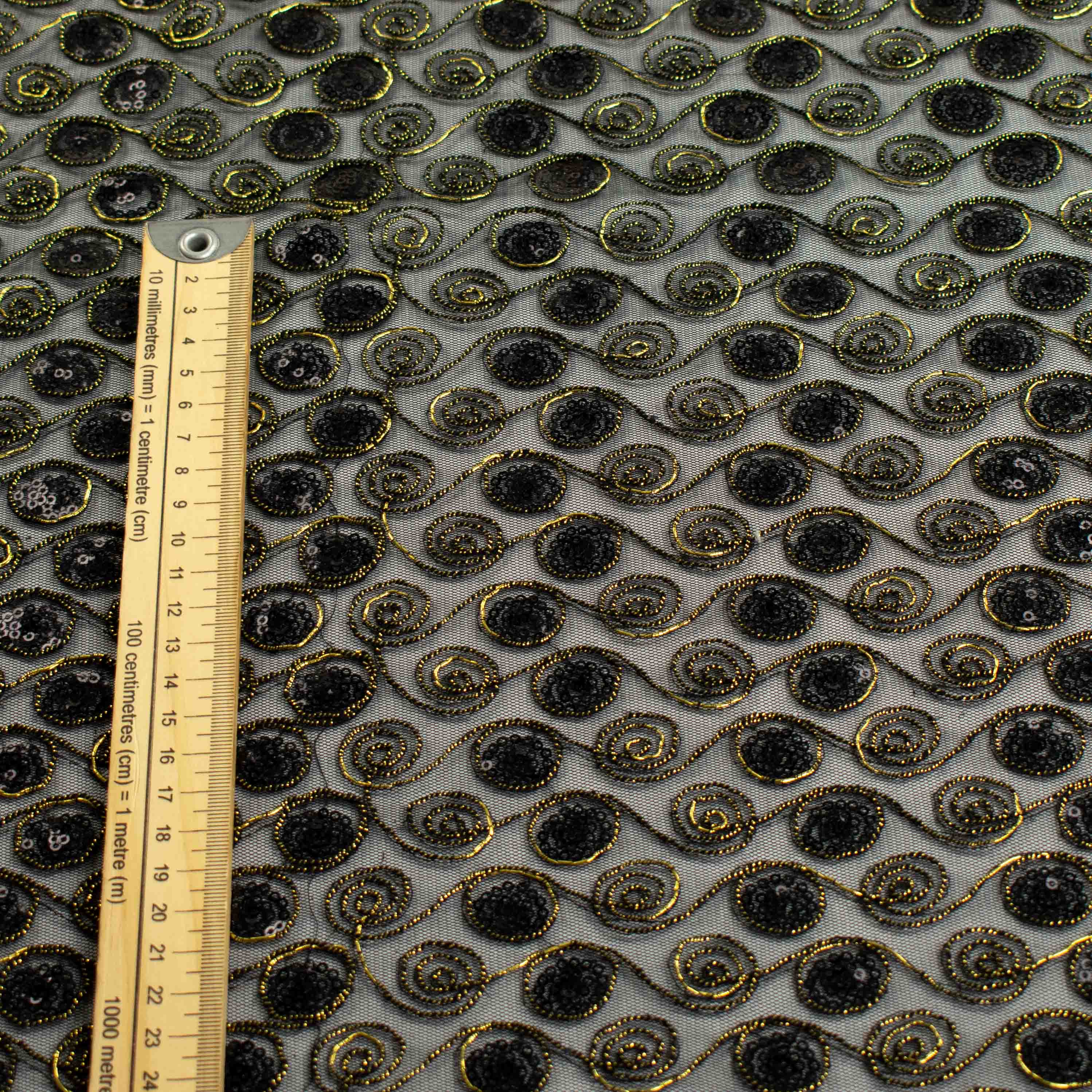 Metallic Sequin Mesh Lace Royal Gold/Black - Image 2