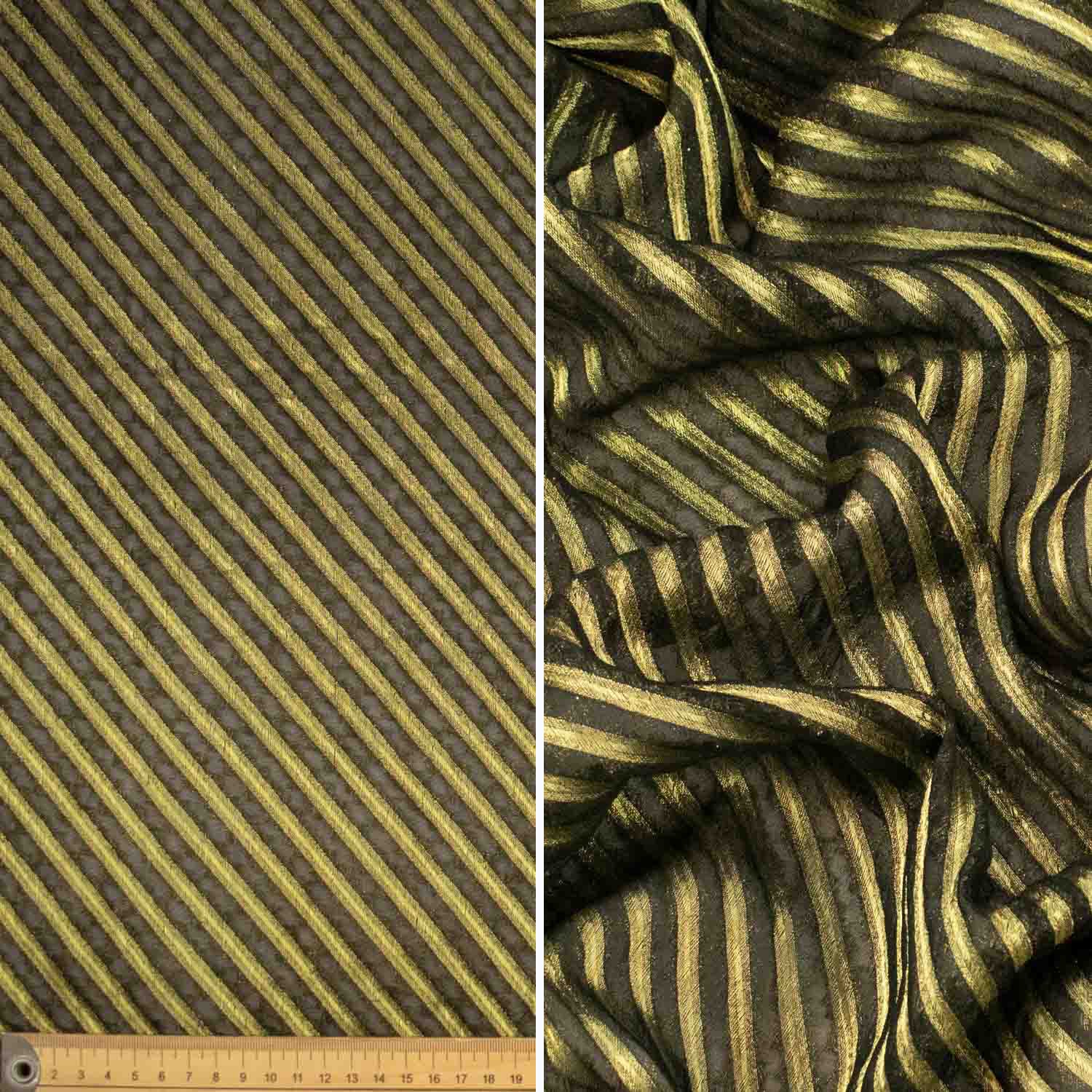 Metallic Gold Embroidery Black Silk Chiffon - Image 3