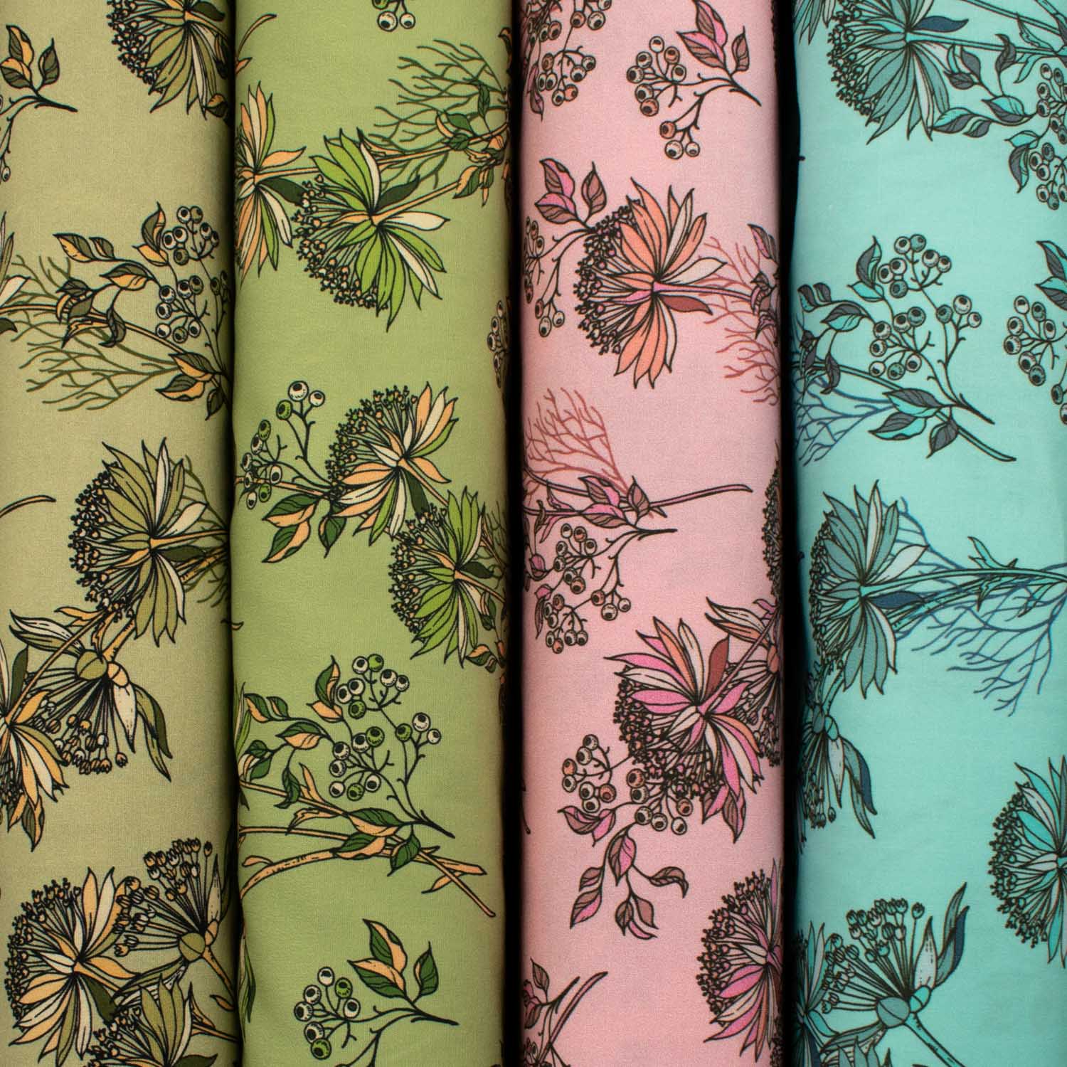 Old World Plants Collection #02 Floral on Green Cotton Prints - Image 2