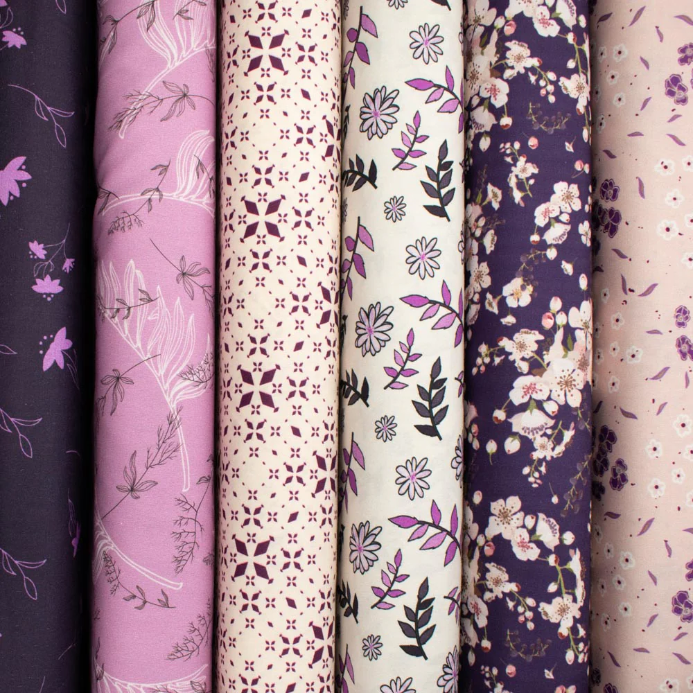 Old World Purple Collection #17 Purple & White Floral on Pink Cotton Prints - Image 2