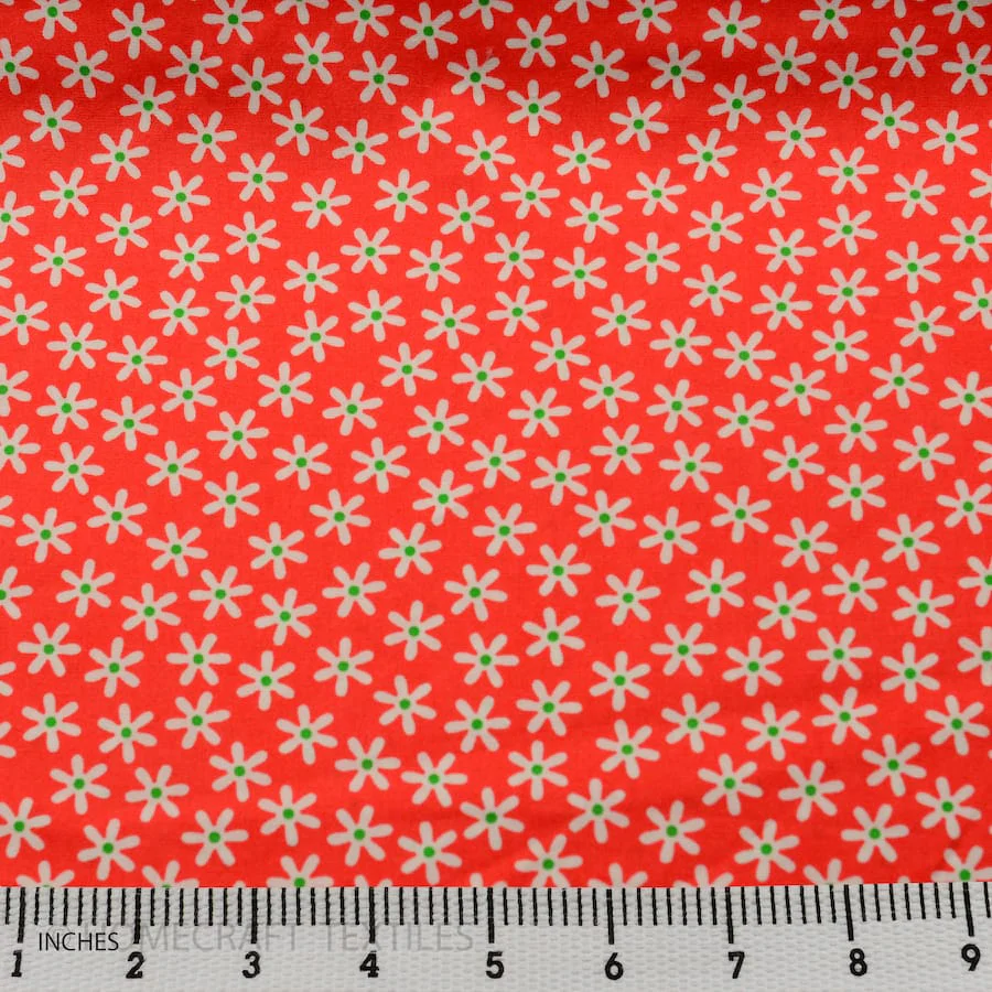 Orange White Daisies Cotton Print
