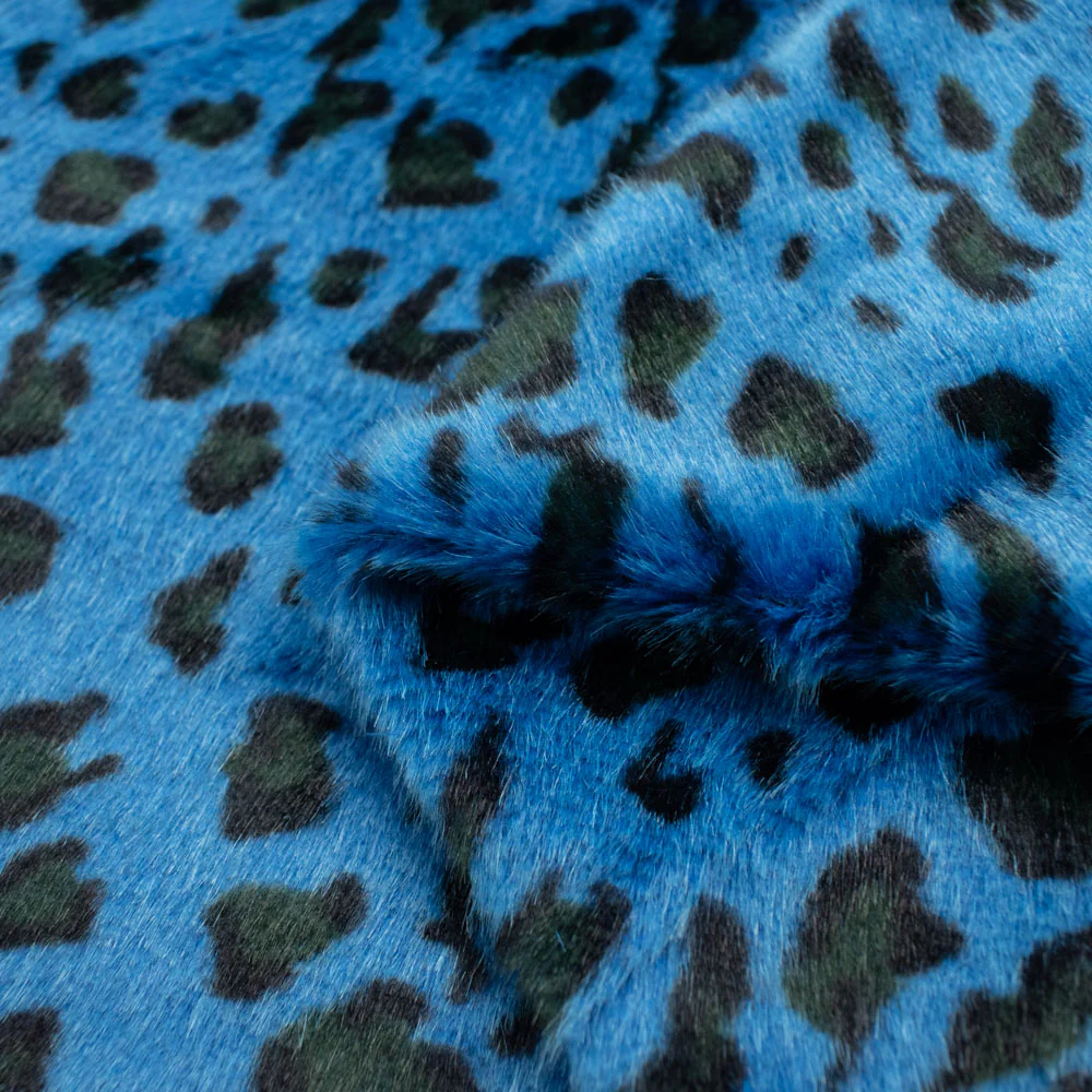 Patterned Plush Short Hair Faux Fur Design-23 Blue Leopard by 25CM - Image 3