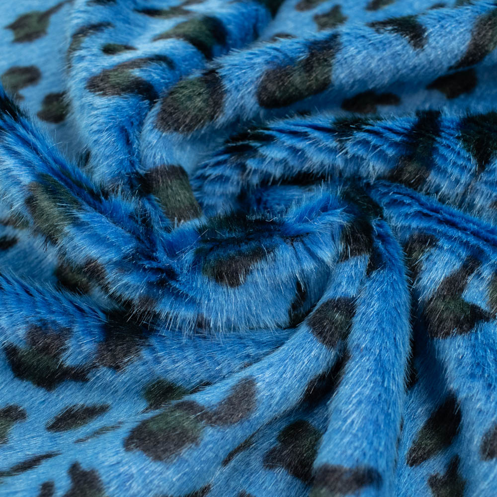Patterned Plush Short Hair Faux Fur Design-23 Blue Leopard by 25CM - Image 4