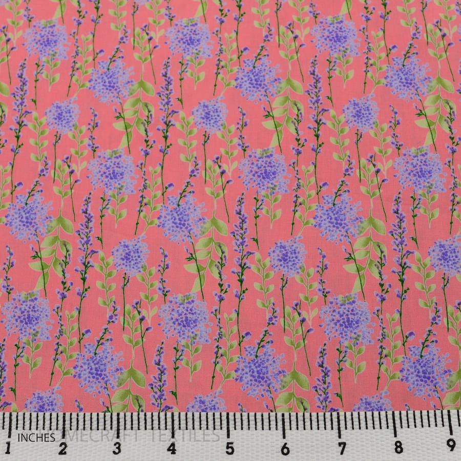 Peach Lavender Branch Floral Cotton Print