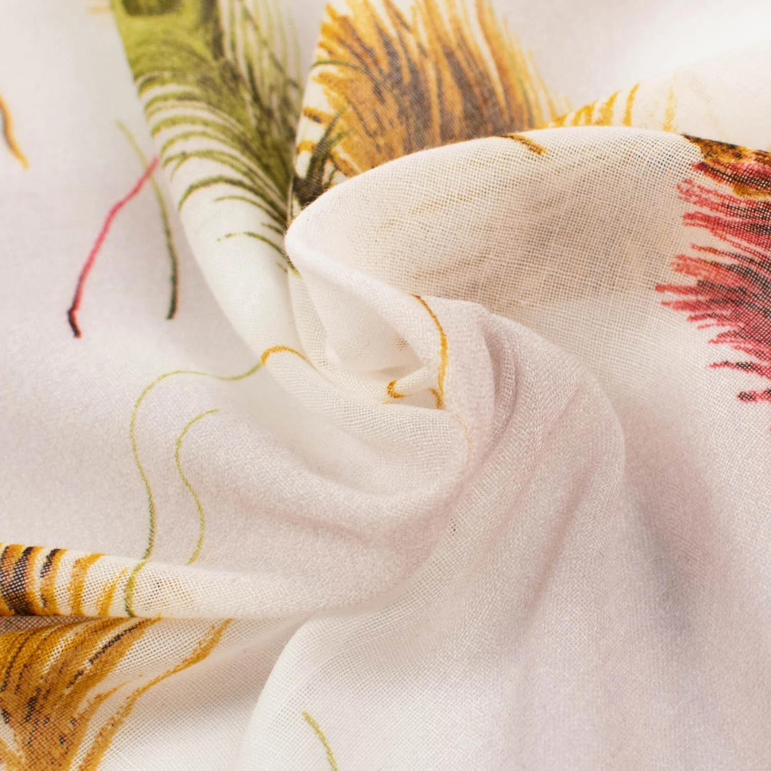 Peacock Printed Cotton Blended Voile Red & Yellow - Image 5